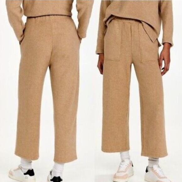Madewell Beige Tan Knit Cropped Crop Cozybrushed Straight Sweatpants Medium - Picture 1 of 6